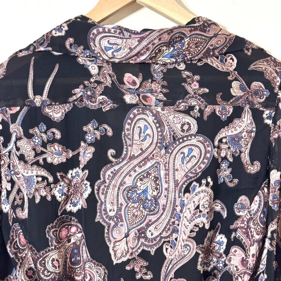 Vtg Y2K Silk Beaded Paisley Wrap Top Jacket Floral Tie Belt Whimsigoth Witchy - Picture 5 of 15